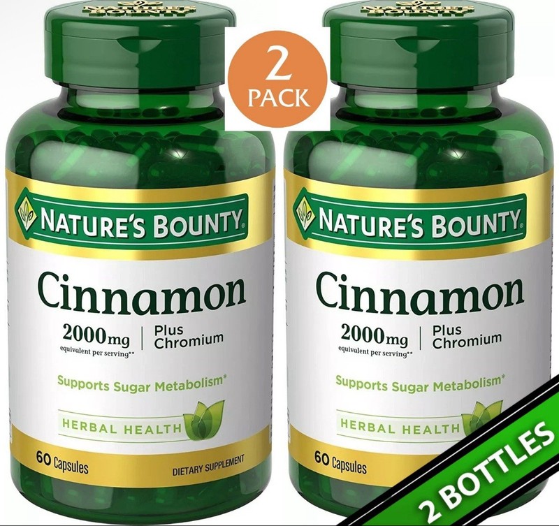 2 Pack Cinnamon 2000 mg + Chromium 120 Capsules (2×60) 1000 mg per Caps Exp 2026