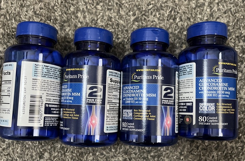 4 Bottle LOT Puritan’s Pride Glucosamine Chondroitin Vitamin D3-160 -320 Caplets