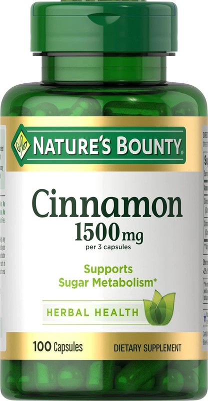 Cinnamon Capsules, Herbal Supplement, Supports Sugar Metabolism, 1500mg, 100 ..