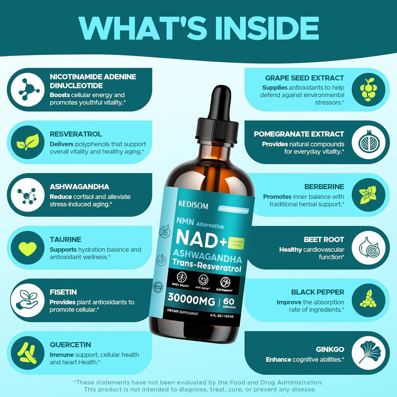 Liposomal NAD Supplement - Total 30000Mg NAD+ Blend Liquid Drops with Resveratro gallery