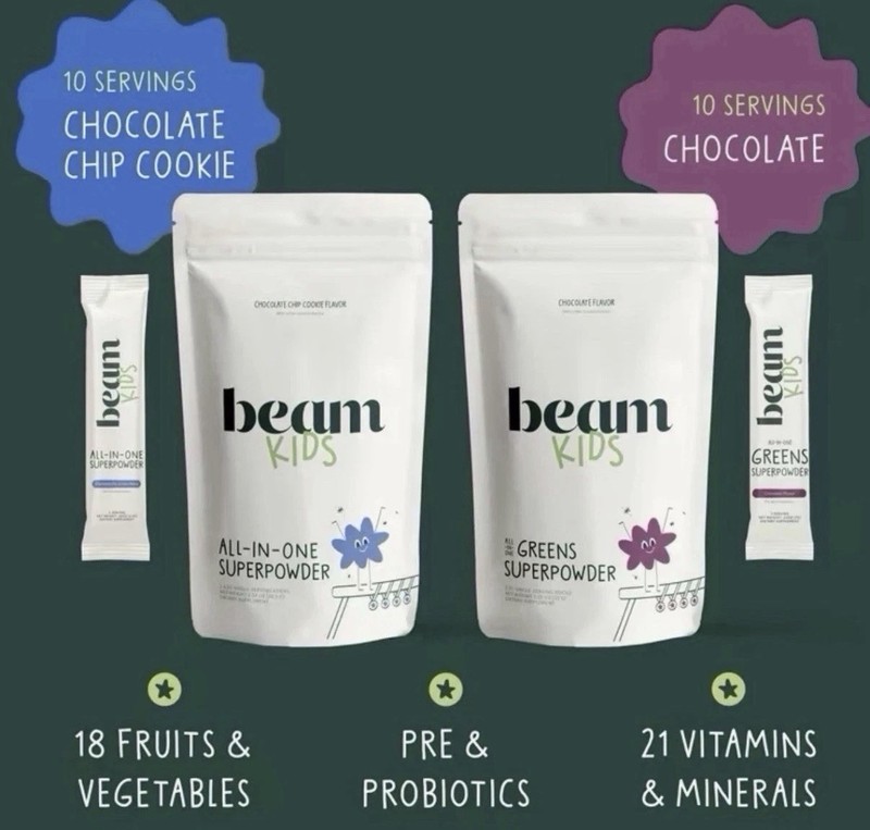 Beam Kids 2PK Chocolate Superpowder Duo Pack (Chocolate + Chocolate Chip Cookie)