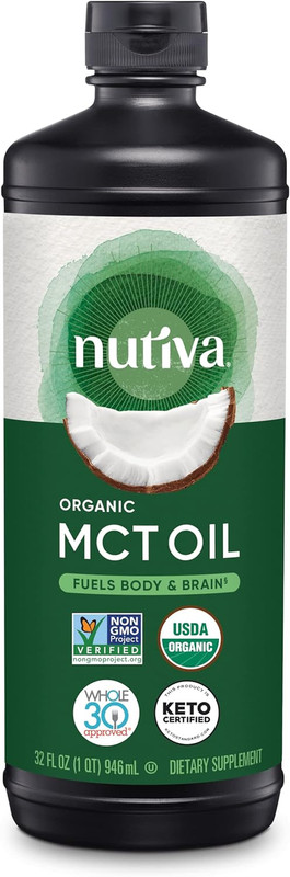 Nutiva Organic MCT Oil Unflavored 32 Oz USDA Organic Non-GMO Neutral Flavor USA
