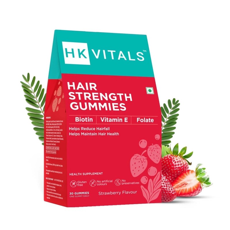 HK Vitals Hair Strength Gummies – Strawberry Flavor, Reduces Hairfall