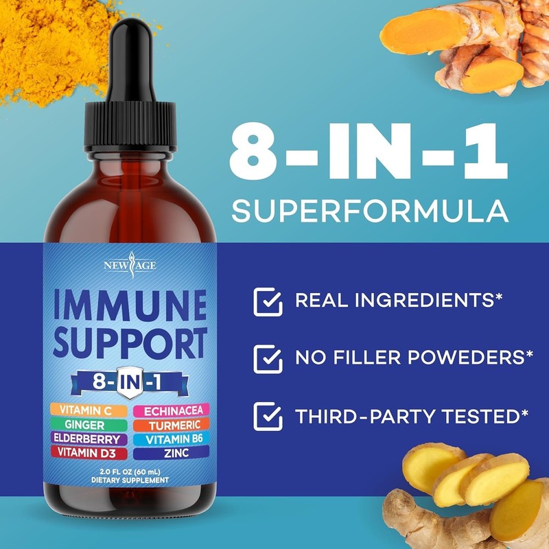 NEW AGE 8-in-1 Immune Support Liquid Drops– Elderberry, Turmeric + More, 2 fl oz gallery