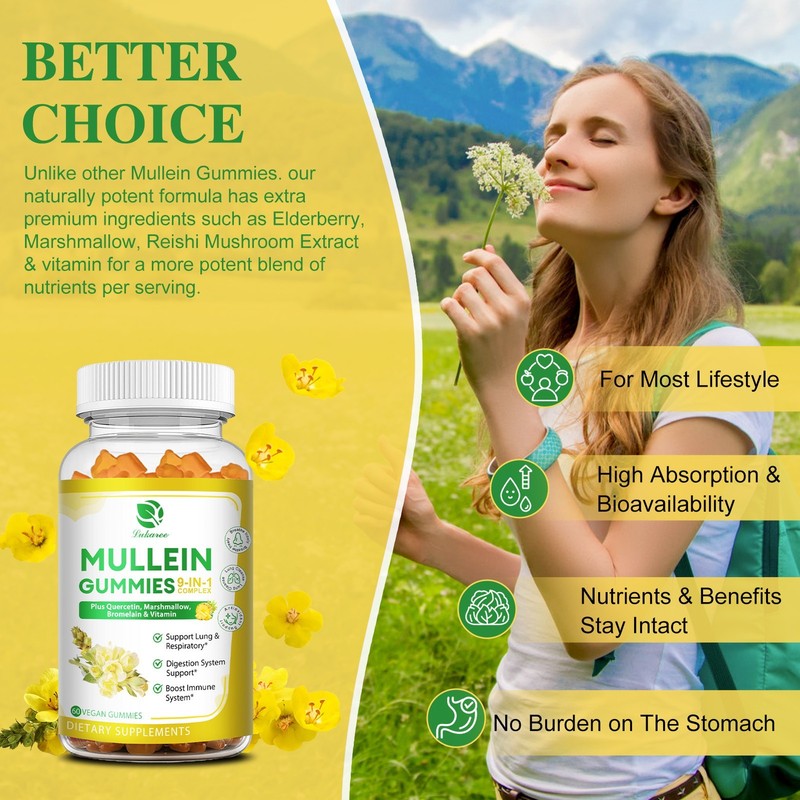 Mullein Leaf Extract Gummies for Lung Cleanse Plus Marshmallow Quercetin Vitamin gallery