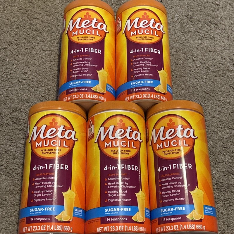x5 Metamucil 4-in-1 Psyllium Husk Fiber Supplement, Sugar-Free, 114 teaspoons,
