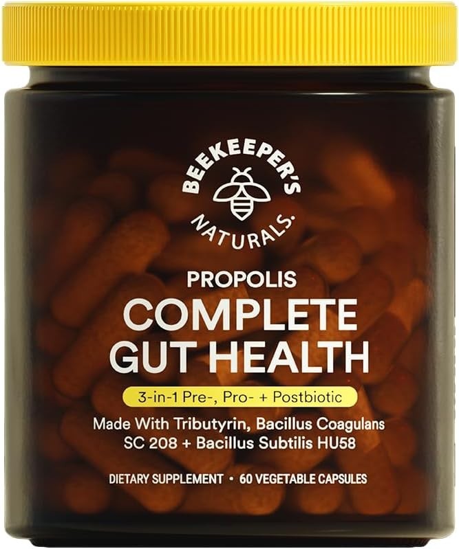 Complete Gut Health by Beekeeper’s Naturals, 3-in-1 Prebiotic – 60 Capsules