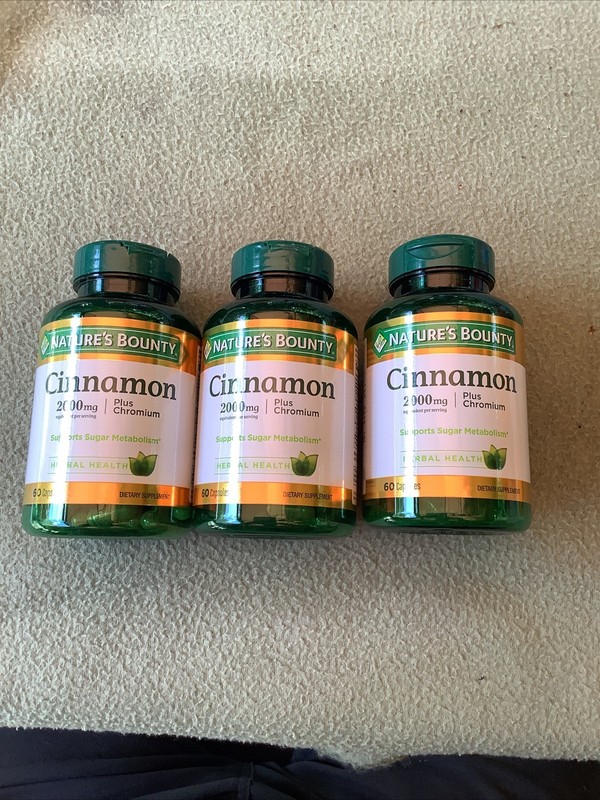 3 Pack Nature Bounty Cinnamon 2000 mg + Chromium 180 Capsules (3×60) Exp 11/2026