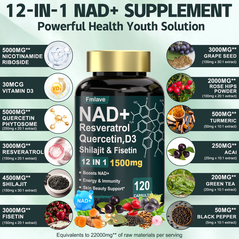 NAD+ 1500mg Supplement for Cellular Energy Support Men & Women, NR & Resveratrol gallery