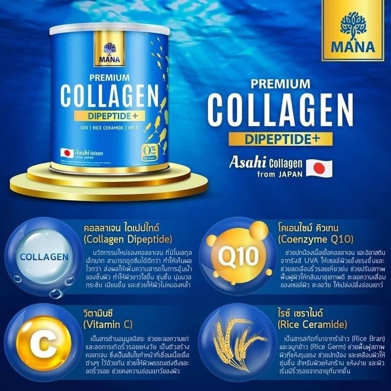 Mana Premium Collagen Dipeptide Q10 Brighten Skin Nourish bones 110 g. gallery