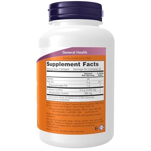 Supplements, Sunflower Lecithin 1200 Mg with Phosphatidyl Choline, 100 Softgels