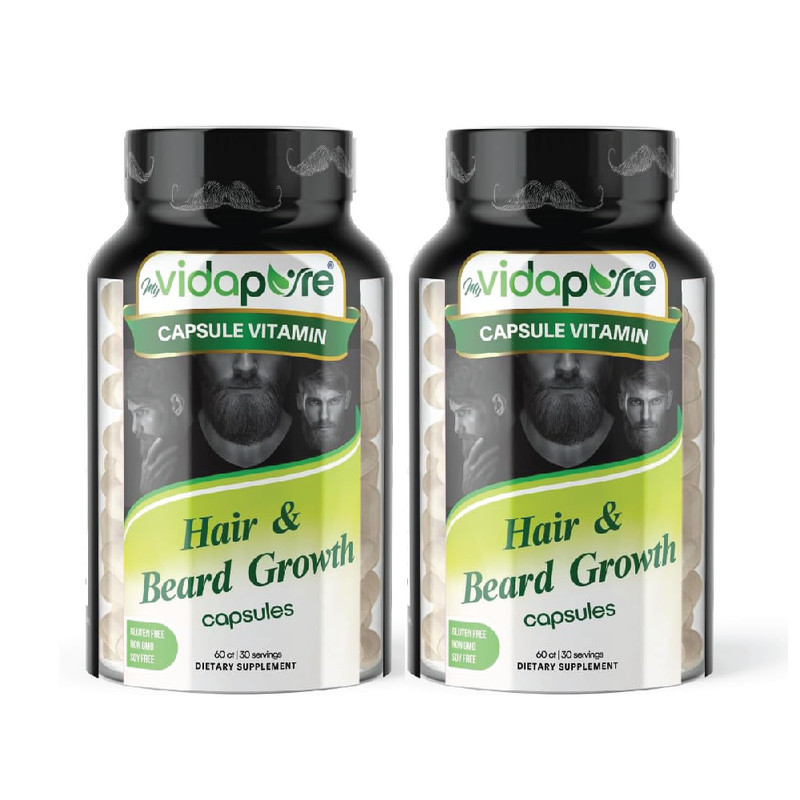 2x Beard Growth Supplement Men – Biotin Collagen Zinc Hair Skin Nails -Exp 08/25