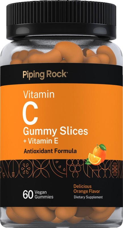 Vitamin C Gummies | 60 Count | Orange Flavor | with Vitamin E | by Piping Rock