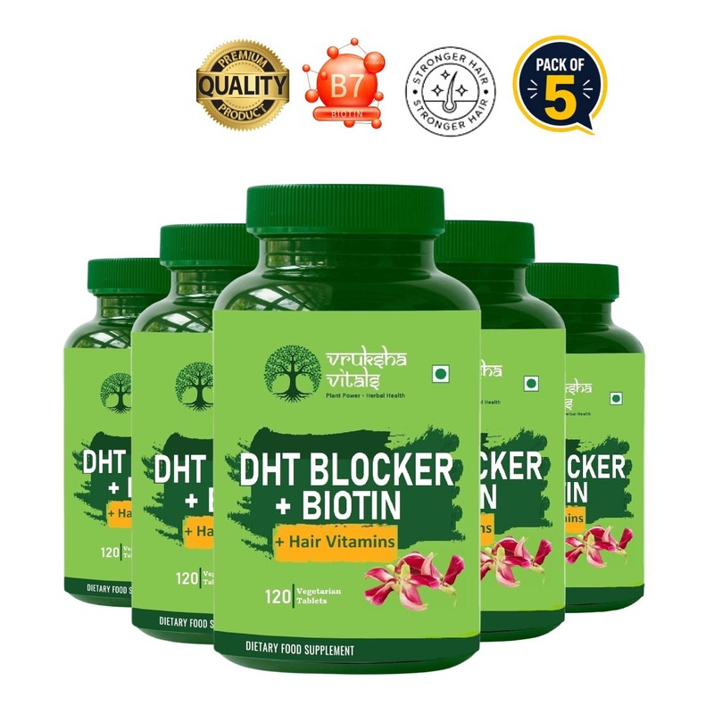 5 Pack VRUKSHA V.ITALS DHT Biotin 120 Tablets Support