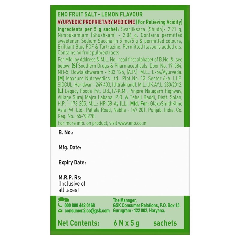 ENO Lemon Multipack Digestive Fruit Salt 30 gm ( Pack of 6 ) gallery