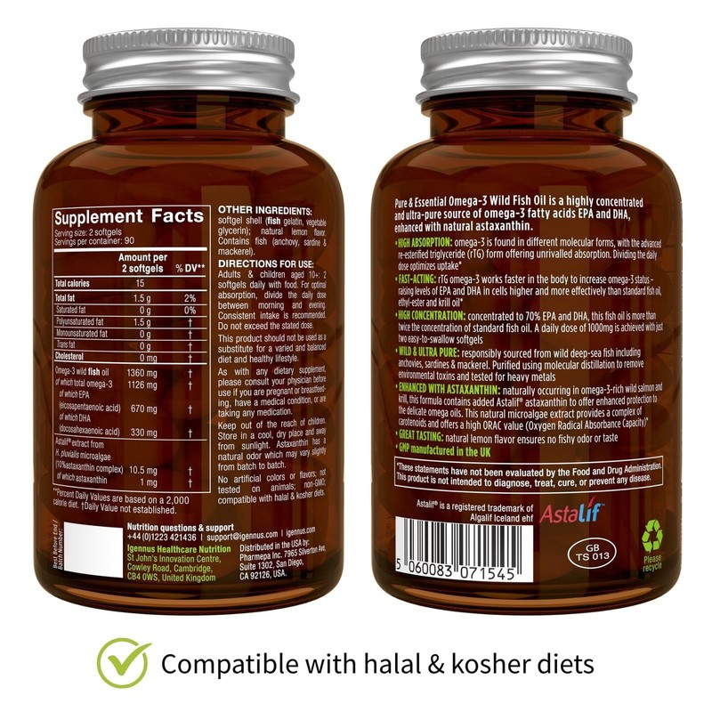 Igennus Ultra Pure Omega 3 Triglyceride rTG Wild 180 Count (Pack of 1), Brown gallery