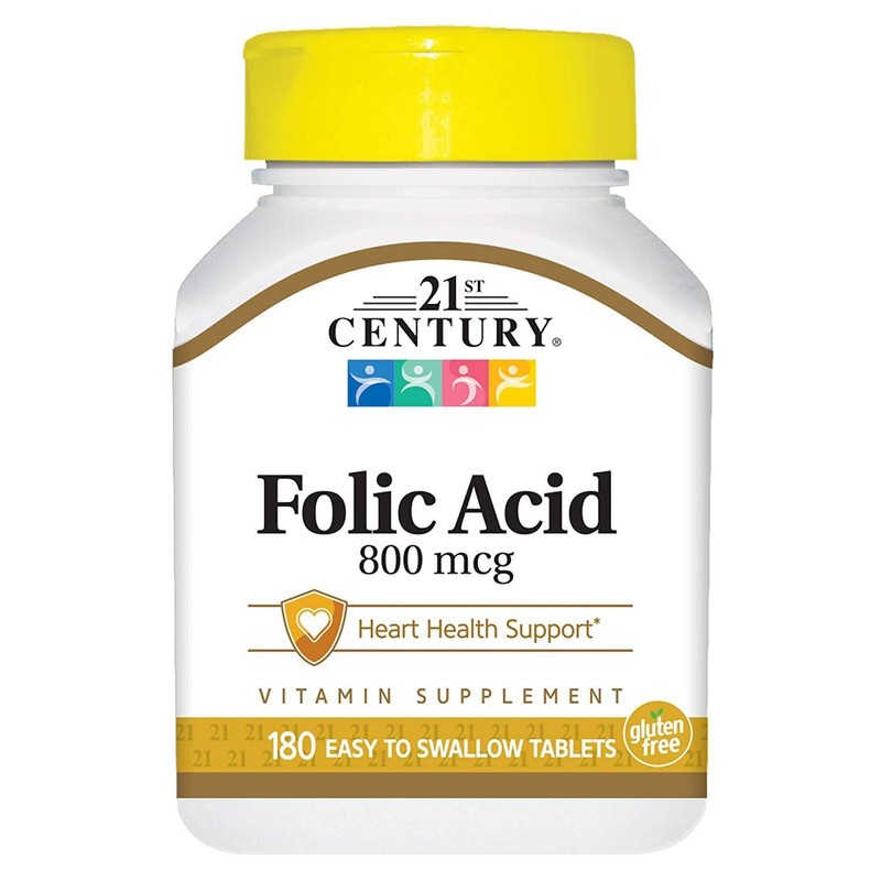 21st Century Folic Acid 800 mcg Vitamin Supplement Tablets Gluten Free 180 Count