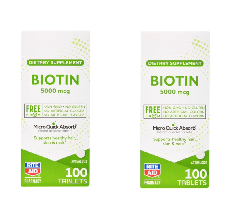 Twin Pack- RITE AID Biotin Instant Dissolve Tablets-5000 mcg-EX. 3/25-100 Ct. EA