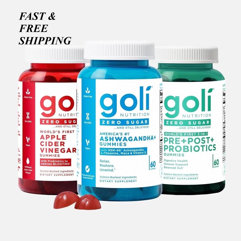 LUXRY 3 Bottles Goli Zero Sugar Best Seller Trio Set Gummies 60Counts Per Bottle