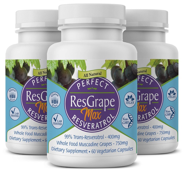 Perfect ResGrape Max, 60 vegetable capsules per bottlePack of 3 ~ 99% TransRe...