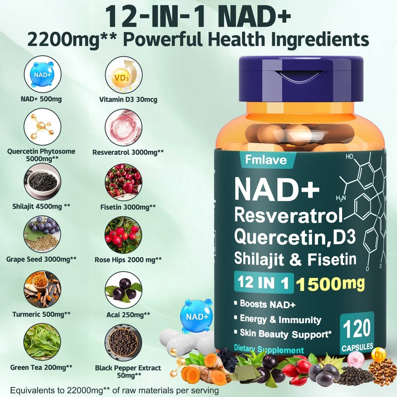 NAD+ Supplement for Anti-Aging Energy Focus & Nicotinamide Riboside Resveratrol gallery