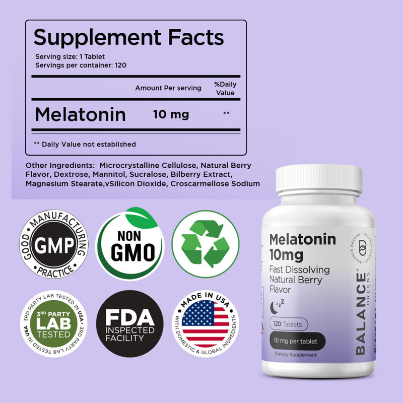 Melatonin 10mg, 100% Drug Free, Fast-Dissolve 120 Tablets gallery