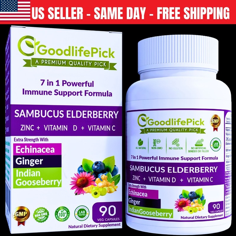 Best Elderberry with Zinc Echinacea, Vitamin C & D Ginger & Amla 90 Capsules