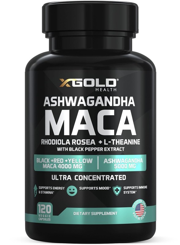 Ashwagandha 5,000mg + Maca Root Black, Red, Yellow 120 Count (Pack of 1)