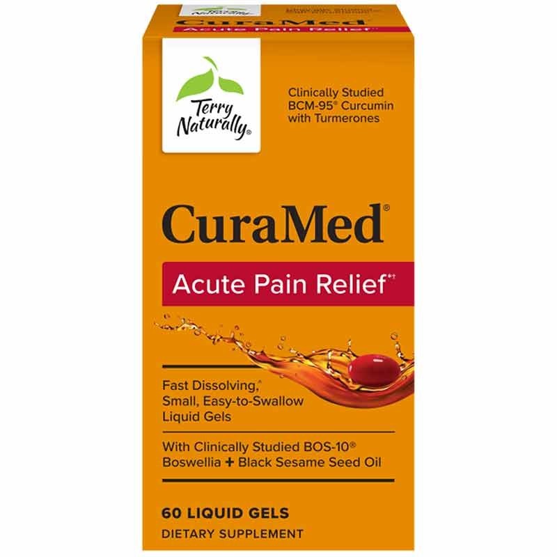 CuraMed ACUTE PAIN RELIEF, BCM-95 Curcumin Factor 60 Liquid Gels Terry Naturall