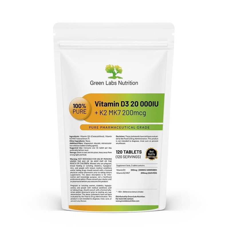Vitamin D3 20000 IU + K2 MK7 200mcg tablets Immune support strong bones