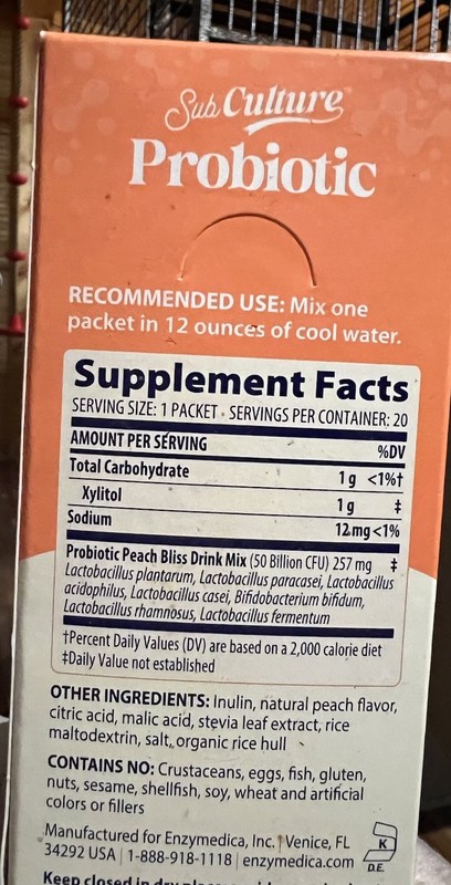 Enzymedica SubCulture Peach Bliss Probiotic Powder ~ Daily Drink ~ Supports Gut gallery