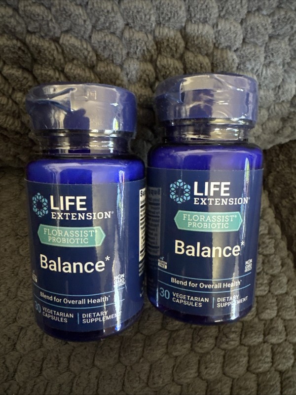 2x Life Extension FLORASSIST Balance 30 liquid vegetarian capsules Each Exp 2027