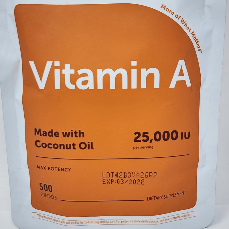 Micro Ingredients Vitamin A, 25000 IU with Coconut Oil, 500 Softgels Exp 03/2028 gallery