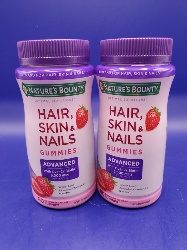 2 Pack Nature’s Bounty Advanced Hair Skin Nails Gummies 6000mcg 80Ct Exp 12/26