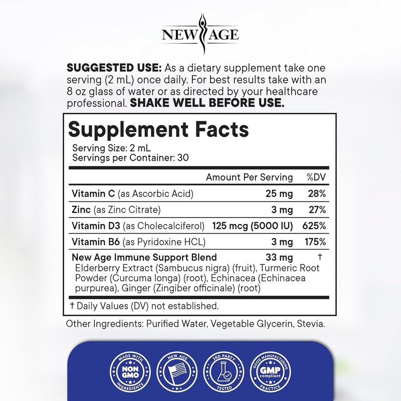 NEW AGE 8-in-1 Immune Support Liquid Drops– Elderberry, Turmeric + More, 2 fl oz gallery