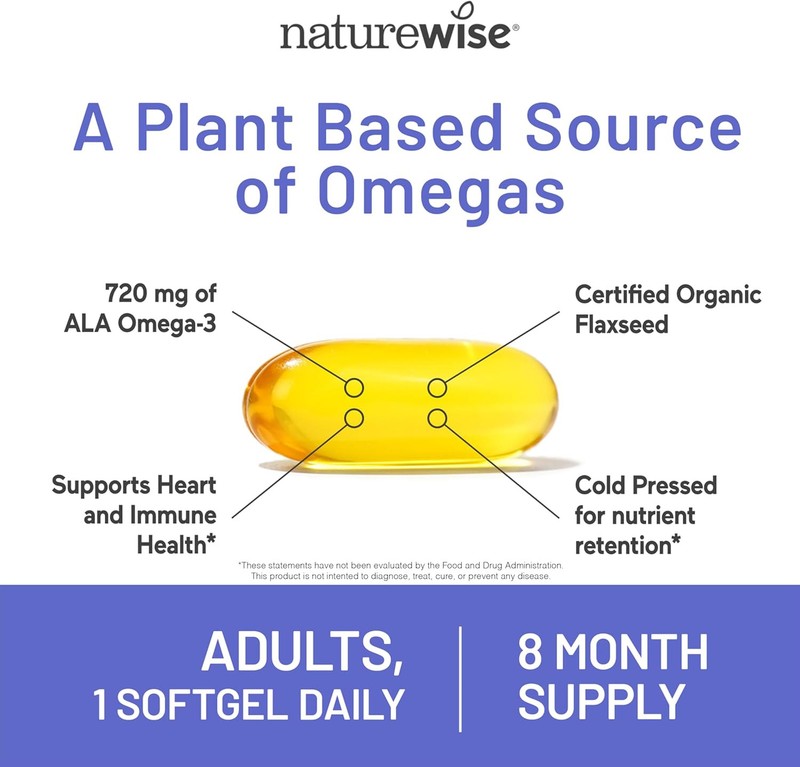 NatureWise Organic Flaxseed Oil 720mg ALA Omega 3 240 Softgels Non GMO gallery