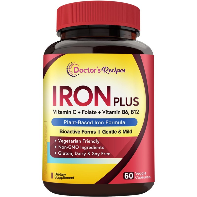 Iron Bisglycinate with Vitamin C, B6, Folate B12 – 60 Vegan Capsules
