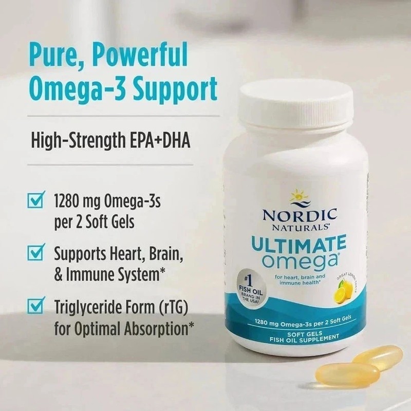 Nordic Naturals Ultimate Omega Lemon Flavour 1280 mg 180 Soft Gels EXP 03/2028 gallery