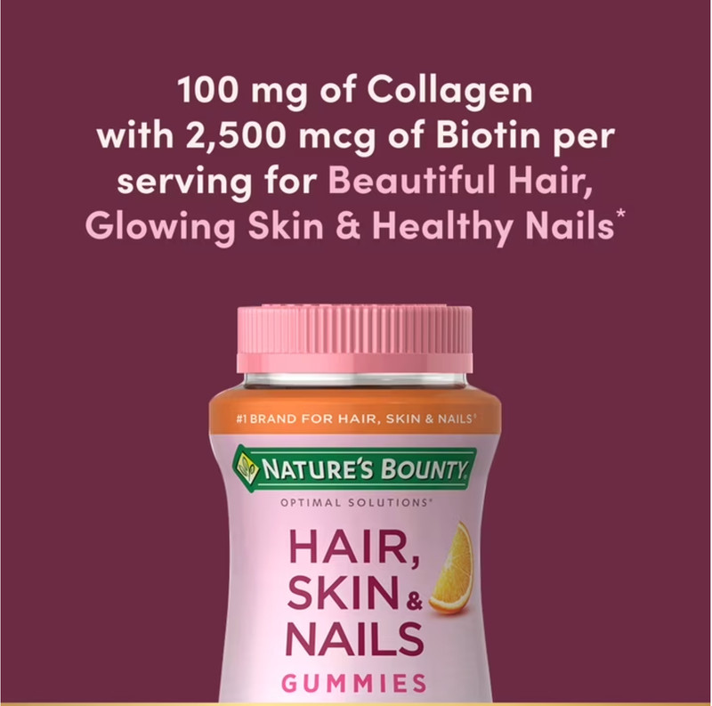 Nature’s Bounty Hair Skin & Nails Gummies Collagen Biotin 90 Gummies gallery
