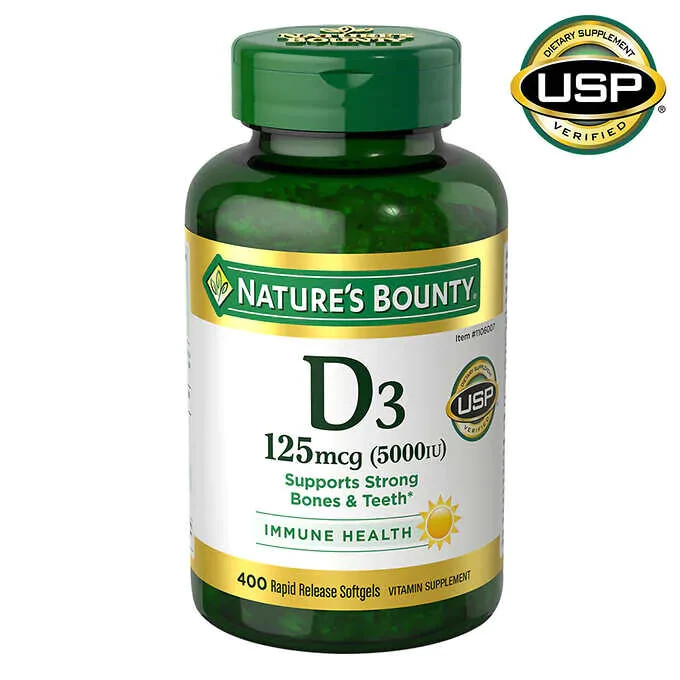 Nature’s Bounty Vitamin D3 125 mcg, 400 Softgels, Strong Bones and Healthy
