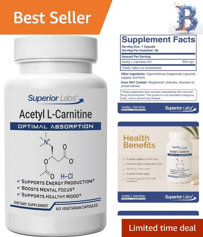 Energy & Fat Metabolism Support with Acetyl L-Carnitine 500 mg - Pure & Safe
