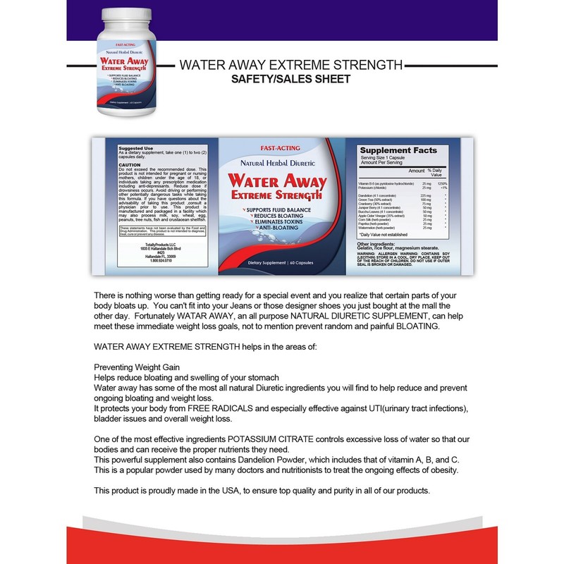 Diuretic Water Away Pills 700mg Weight Loss Blend of Minerals Supplement gallery