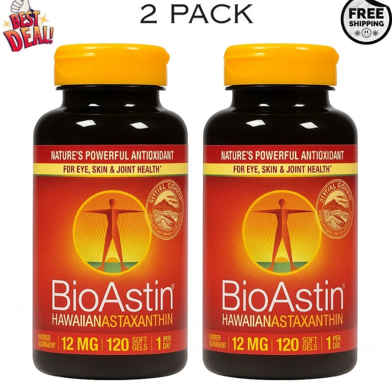 BioAstin Hawaiian Astaxanthin 12 mg Supplement 120 Soft Gels – 10/2027- 2 pack