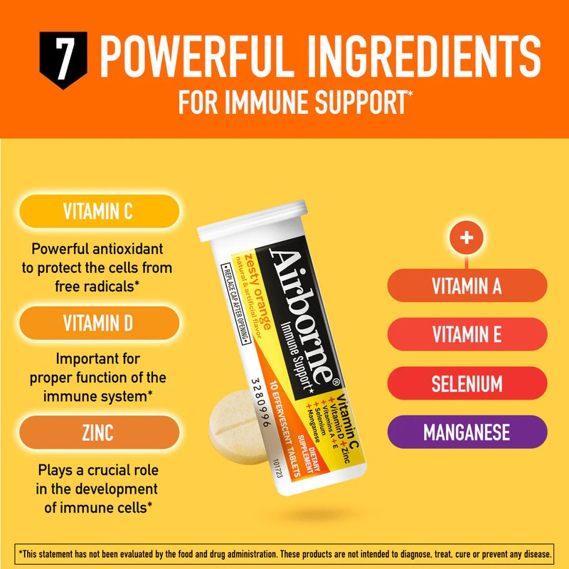 Airborne Effervescent Tablets Immune Support Supplement Zesty Orange Flavor 10ct gallery