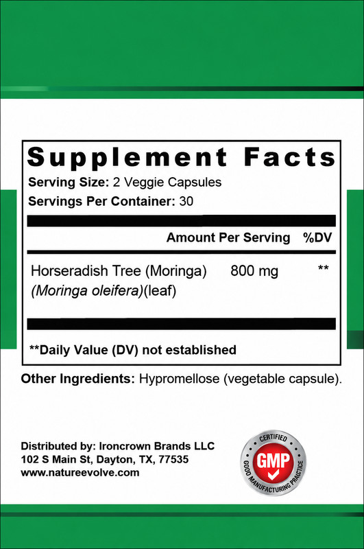 Nature Evolve Pure Moringa 800mg | 60 Veggie Capsules | GMO Free | Gluten Free gallery