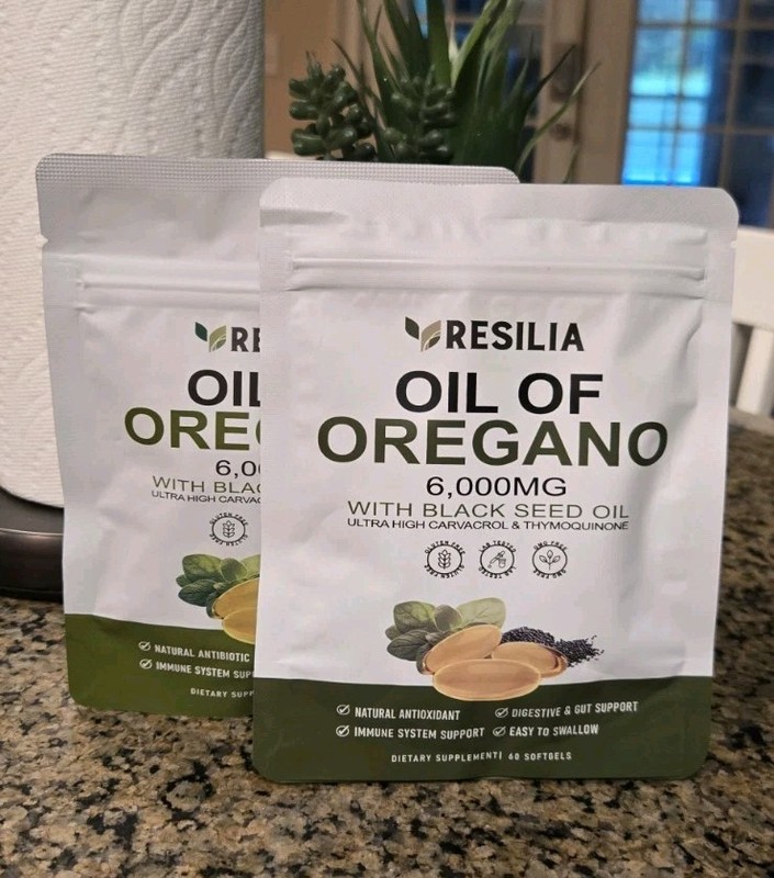 2 Pk Resilia Oil of Oregano 6000 mg with Black Seed Oil- 60 per bag- NEW SEALED