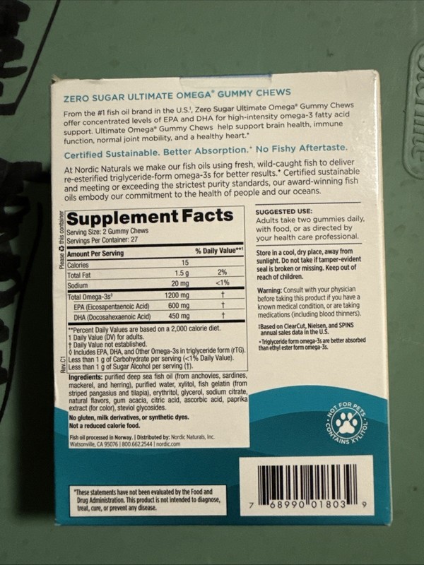 Nordic Naturals Zero Sugar Ultimate Omega Gummy Chews, 54 ct EXP 10/26 gallery