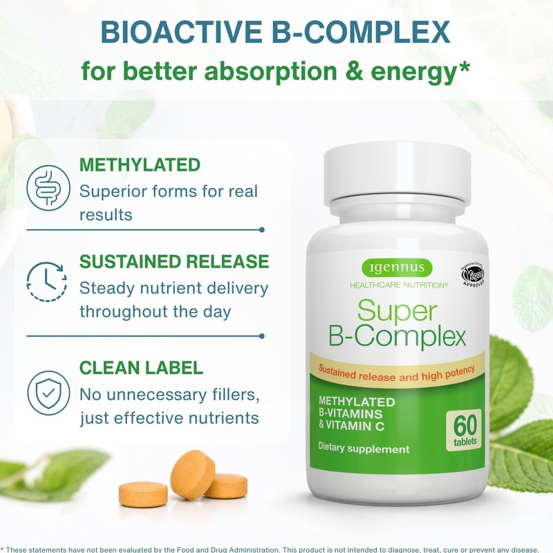 Igennus Super B-Complex Methylated B Vitamins - 180 Count (Pack of 1), Yellow gallery