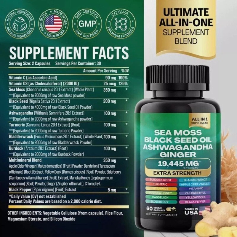 Sea Moss & Shilajit (Black Seed Oil, Turmeric, Ashwagandha, Ginger, Vitamin D gallery