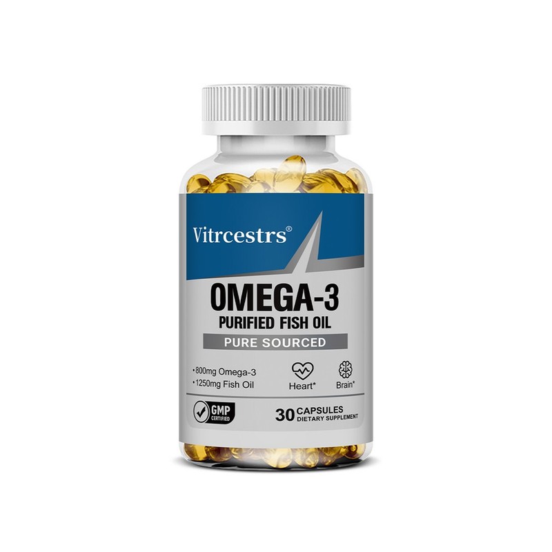 Vitrcestrs Omega-3 Fish Oil 1250mg, 30/60/120 Caps, 800mg Omega-3, GMP Certified